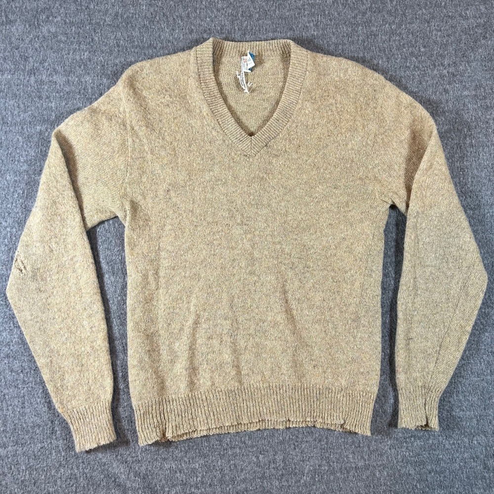 Vintage Bradfield Lambswool Mohair Sweater Men's Medium Tan Knit 60s Distress